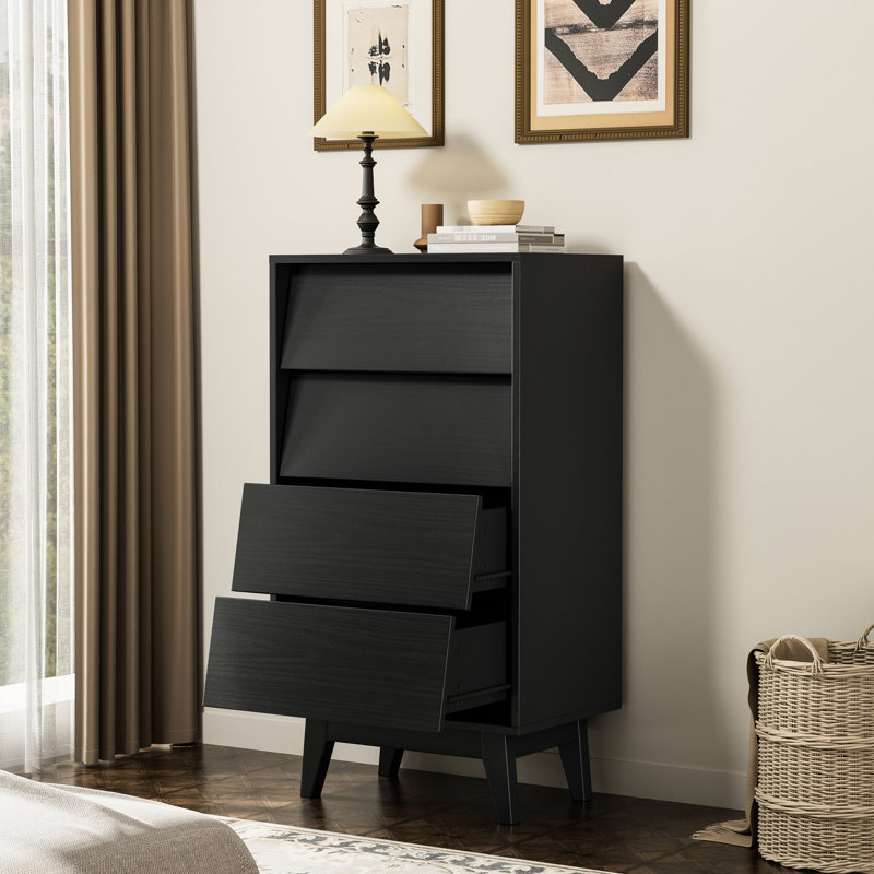 Commode 4 tiroirs en noir - Fabrication solide pour commode de longévité