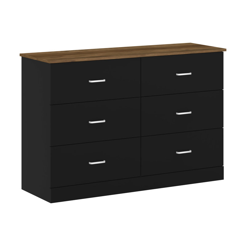 Commode 6 tiroirs Allyannah, Noir / chêne noueux