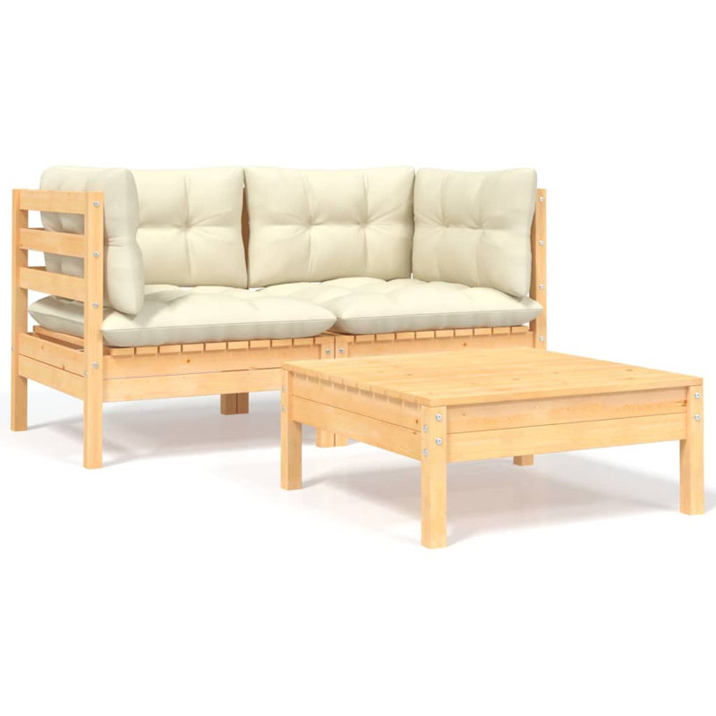 25'' Wide Patio Sofa with Cushions, Cream, Cream