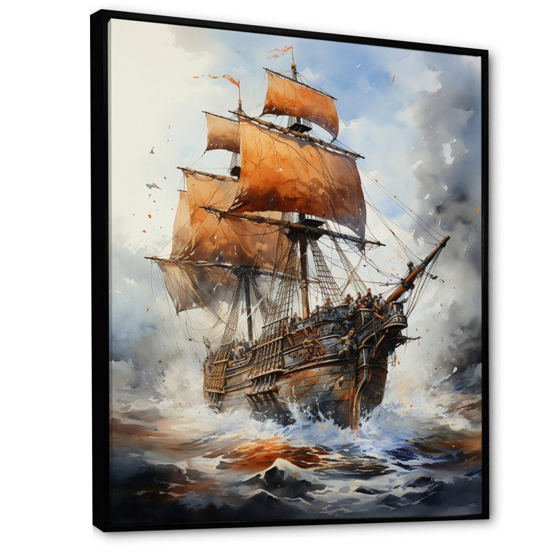 «Pirate Boat Jolly Roger II», reproduction sur toile flottante, H 32 po x l 16 po x P 1 po, Cadre photo noir