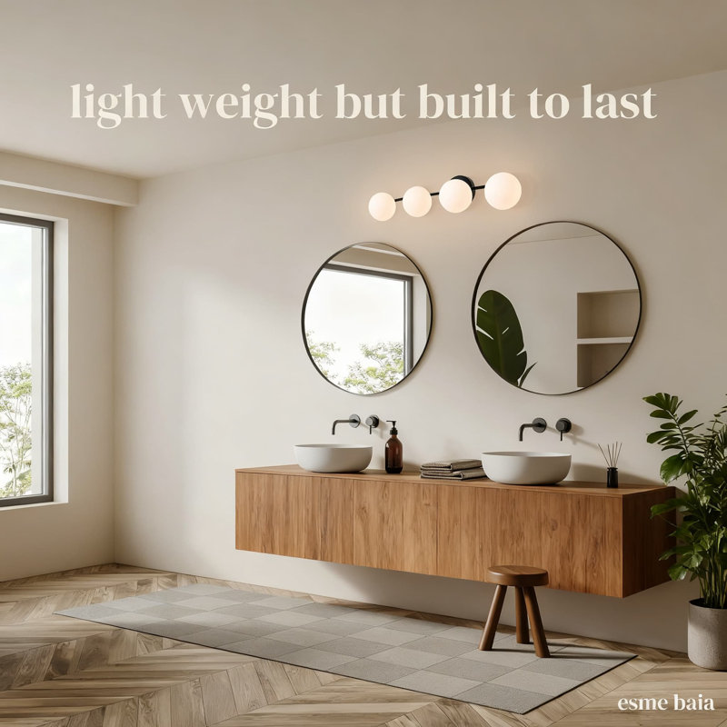 Applique murale moderne à 4 lumières pour meuble-lavabo noir mat avec globes en verre givré pour éclairage de miroir, de cuisine, de chambre à coucher et de couloir