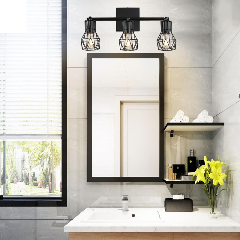 Applique murale rétro industrielle avec cage en fil métallique, luminaire de meuble-lavabo 3 lumières pour salle de bain, salon, chambre à coucher, couloir et cuisine