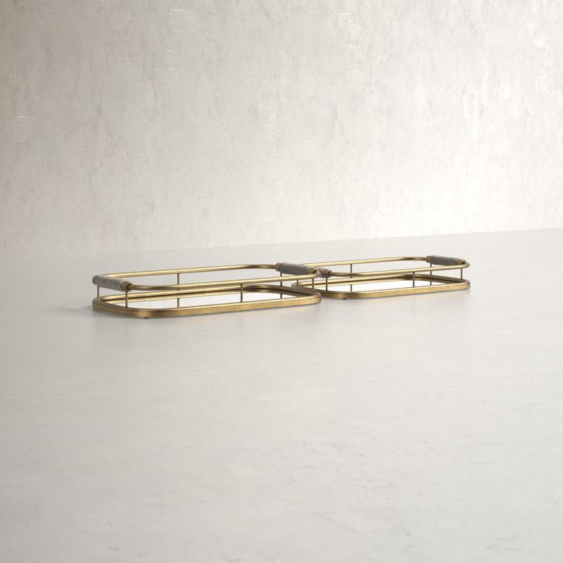 Gold and Rope Rectangular Mirror Vanity Tray Set