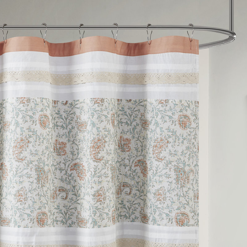 Blue and White Paisley Cotton Shower Curtain