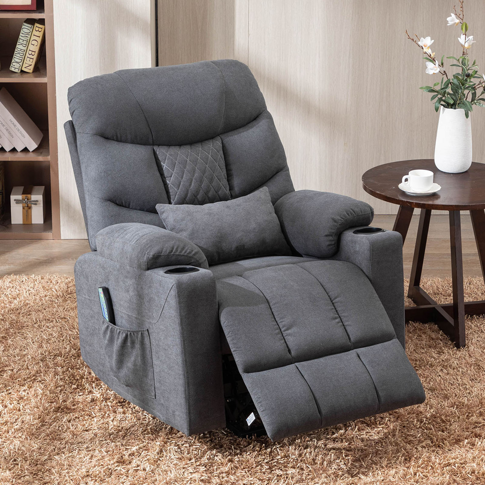 Power Lift Assist Standard Recliner With Massager And Heating Home Theater  Recliner, Pillow Included