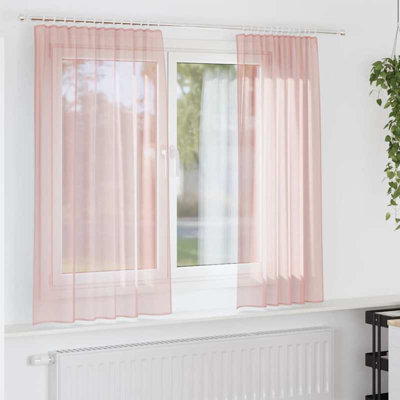Voile Curtains With Tab Top 2 Pcs, Pink, 140cm Width x 175cm Drop