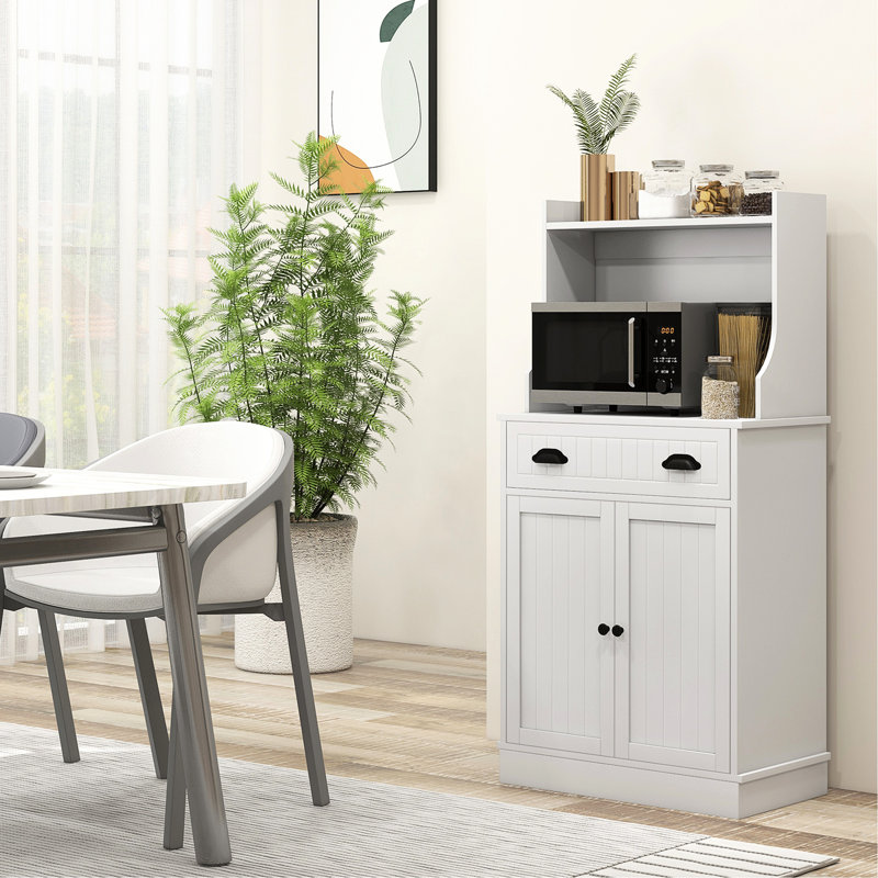 Armoire pour cafetière - blanc avec 3 espaces de rangement pour appareils de cuisine