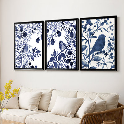 Indigo Song I - Toile tendue avec châssis sur mesure - 3 pièces
