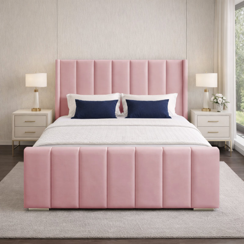 Premium Luxury Wingback Panel Bed Frame, Small Double (4'), Pink