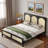 Wood Platform Bed With Rattan Headboard-665575499-665575496