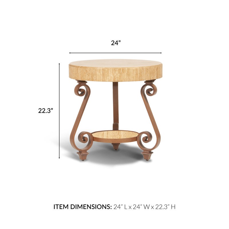 Adrian - Outdoor Side Table w/ Solid Travertine Top & Hand Painted Aluminum Base