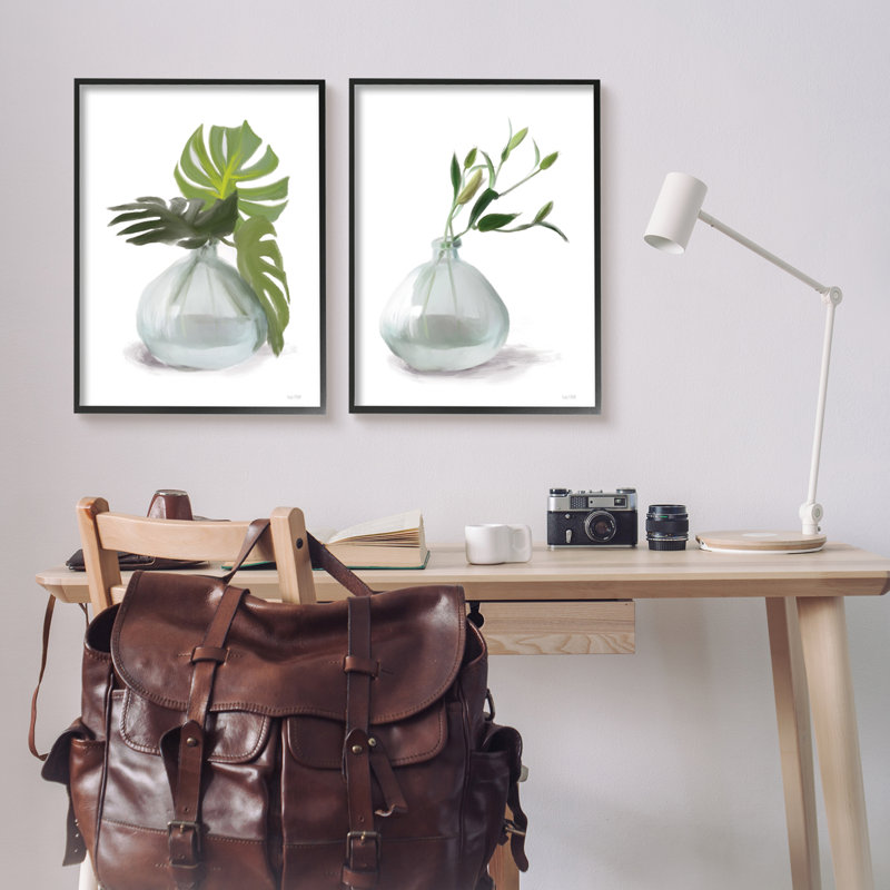 "Simple Monstera Plant Leaf Sprig" par Sally Swatland - ensemble de 2 impressions, H 30 po x l 48 po x P 1,5 po