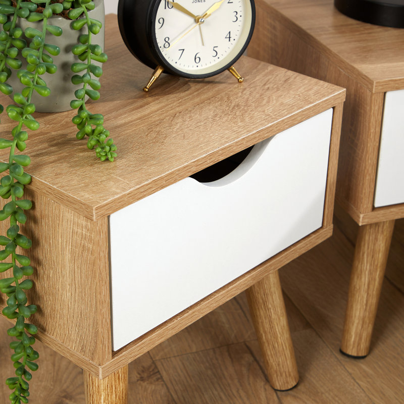 Clarinda Pair of 1 Drawer Scandi Bedside Table Units, Brown