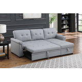 Lucca 83.5" Gray Vegan Leather Modern Reversible Sleeper Sectional Sofa with Storage Chaise