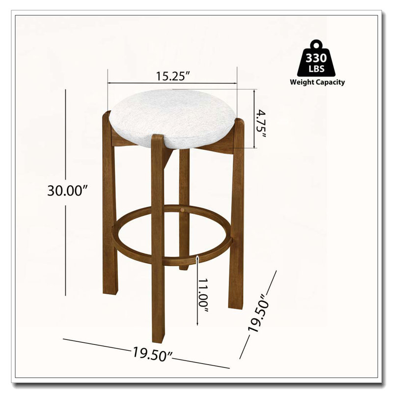 Wooden Upholstered Barstool, Dark Walnut