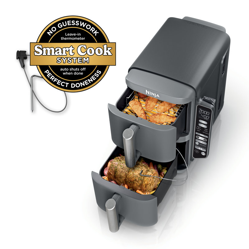 Ninja Smart DoubleStack XL 2-Basket Air Fryer, Smart Cook System, Leave-in Thermometer, 10 QT, 6-in-1, Space Saving Design
