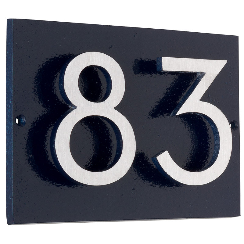 Plaque d’adresse murale sur 1 ligne flottante, Bleu marine, Nickel satiné deux tons, Oui