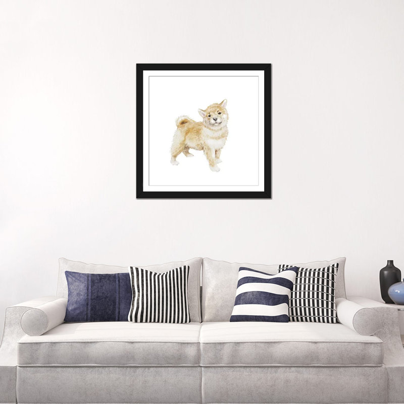 « shiba shiba chiot », impression sur toile, H 24 po x l 24 po x P 1 po, Papier d'art encadré noir, Blanc