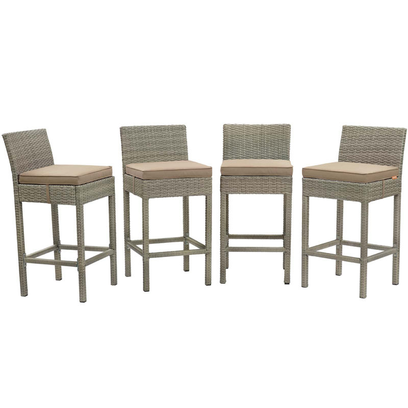 Ensemble de 4 tabourets de bar Conduit, Moka, Velours gris pâle