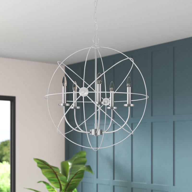 Waldron 5 - Light Aluminum Dimmable Sphere Chandelier, Chrome