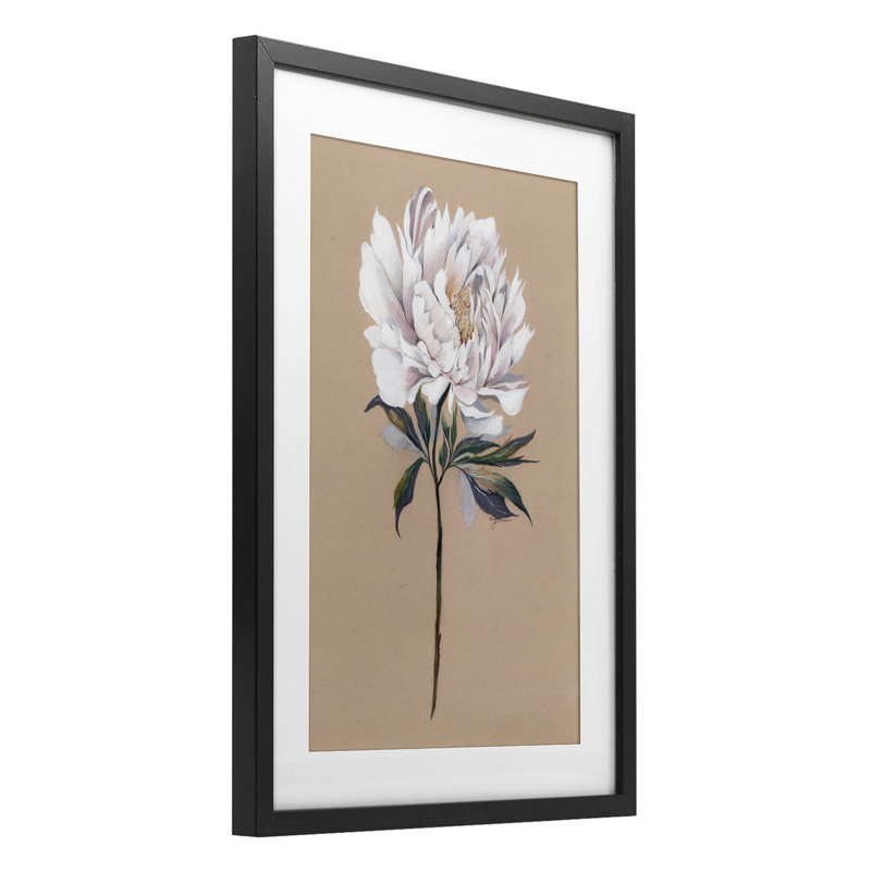White Flower Branch Framed Print Under Glass, design by Cady Driver, 20" H x 14" W, Midnight Black Frame