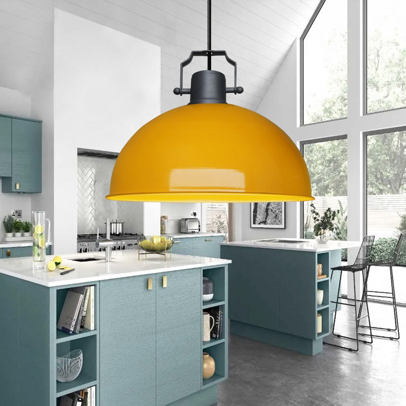 Lustre élégant en métal, finition jaune, 9,1 po de diamètre x 4,7 po de hauteur | Fabrication 100% métal, hauteur totale 31,5 po | 1 x douille E27, 40 W maximum | Parfait pour l'éclairage de la salle à manger, du salon et du vestibule