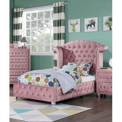 Flannelette Upholstered 1Pc Twin Size Bed Cabriole Legs Wingback Design Bedroom Furniture(Only Bed)