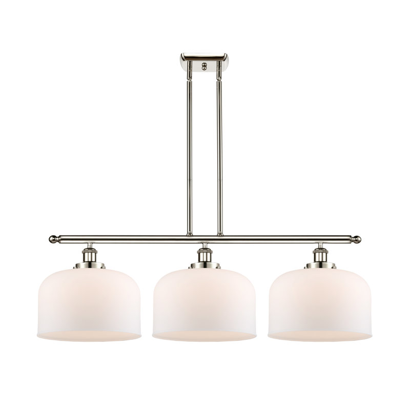 Luminaire suspendu linéaire à 3 lumières pour îlot de cuisine Lattimer, DEL, Nickel poli, Blanc mat