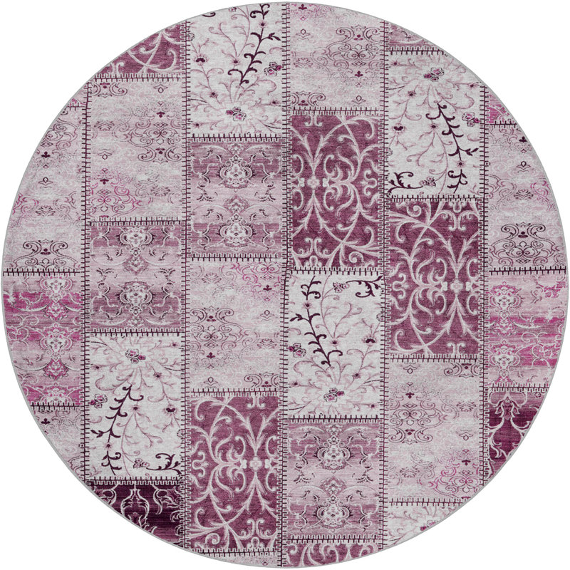 Premium Machine Washable Dream Shag ADS566 Panel Rug, Burgundy, 8' Round