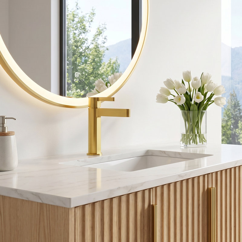 Stila Single Hole Single-Handle Bathroom Faucet , Brushed Gold