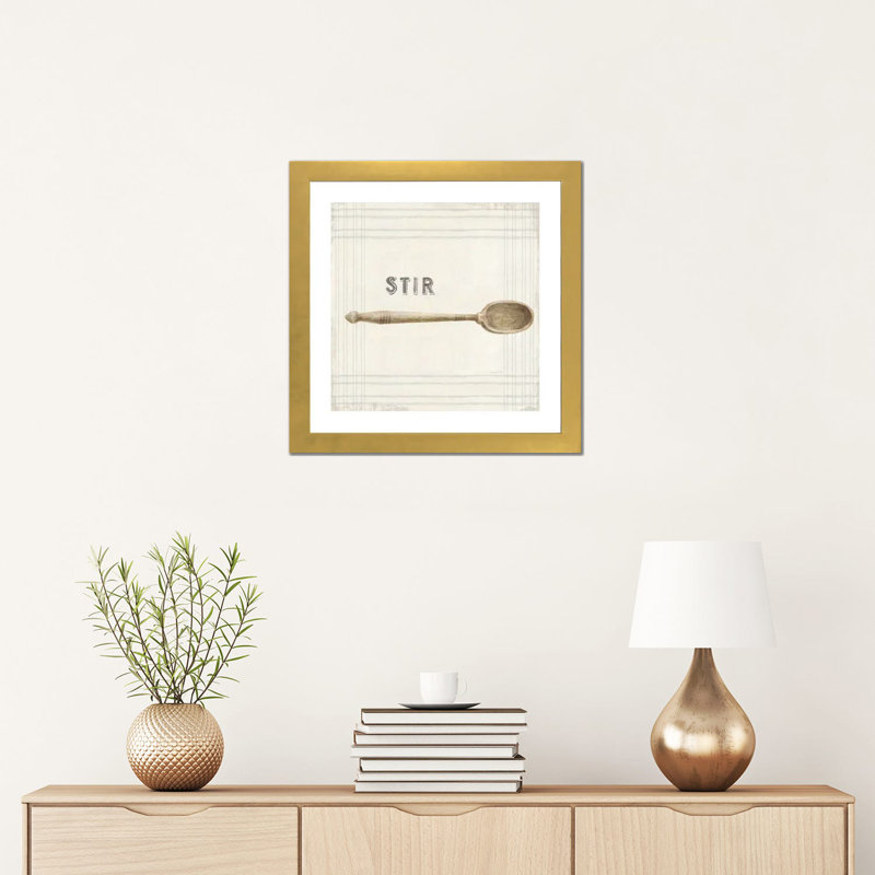 "Cuisine" par Danhui nai, impression d’art graphique, Blanc, H 16 po x l 16 po x p 1 po, Papier encadré doré