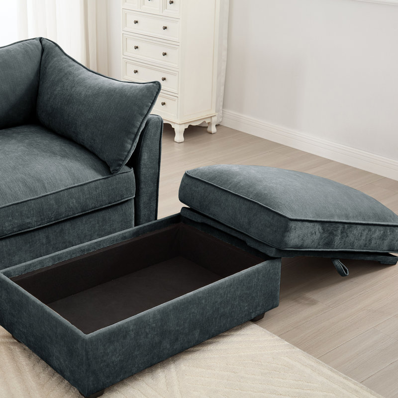 Chenille Of Grey, Wrapped-around Cushions With Piped Edges, Hidden Storage In Seat, Soft And Smooth Touch, 2 For Urban Apartments Grey Featuring Exquisite Piping On Armrest Cushions, Comfortable