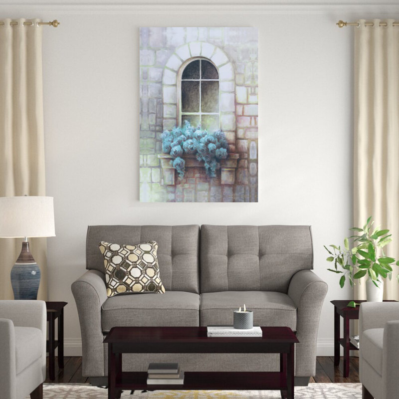 Reproduction d’art sur toile tendue de fleurs bleues en pierre, H 48 po x l 32 po