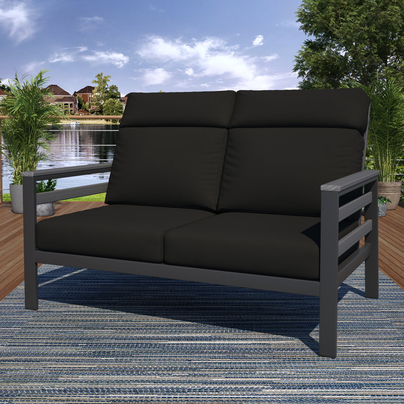 Causeuse d'extérieur en métal avec coussin Sunbrella Townsend, Gris, Toile noire