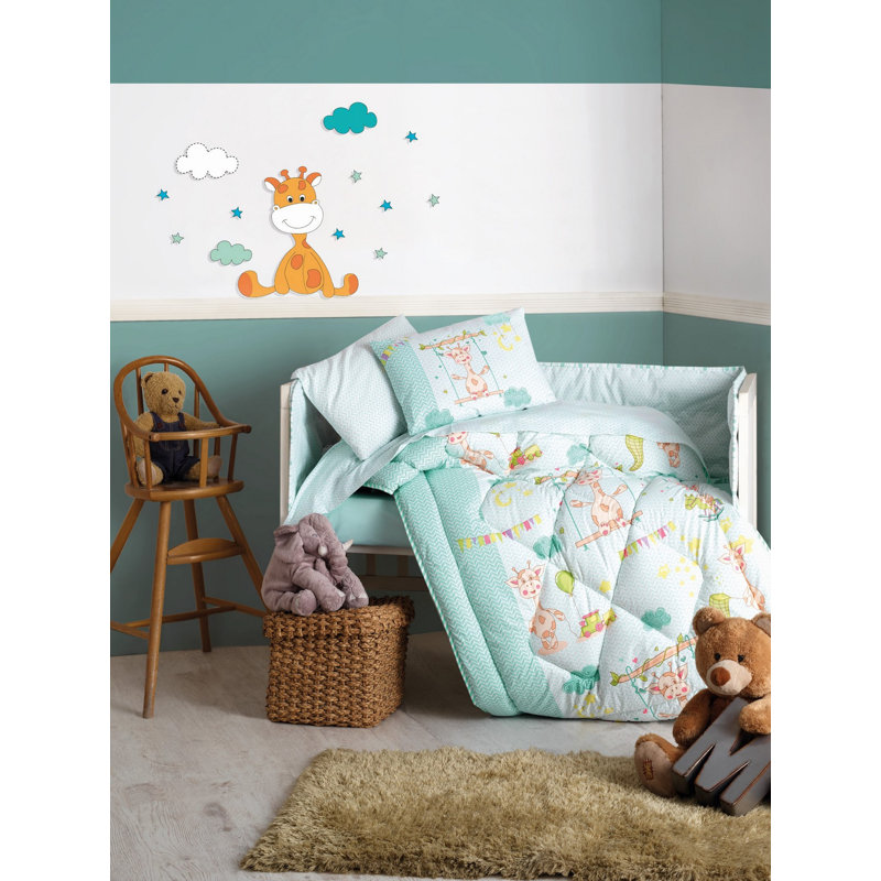 Ensemble de housse de couette 100% coton vert / blanc / jaune Ector 4 pièces