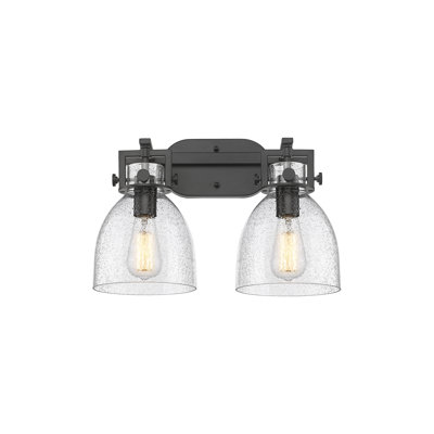 Newton Bell - 2 lumières - 17 pouces - Noir mat - Abat-jour granuleux - Éclairage pour meuble-lavabo