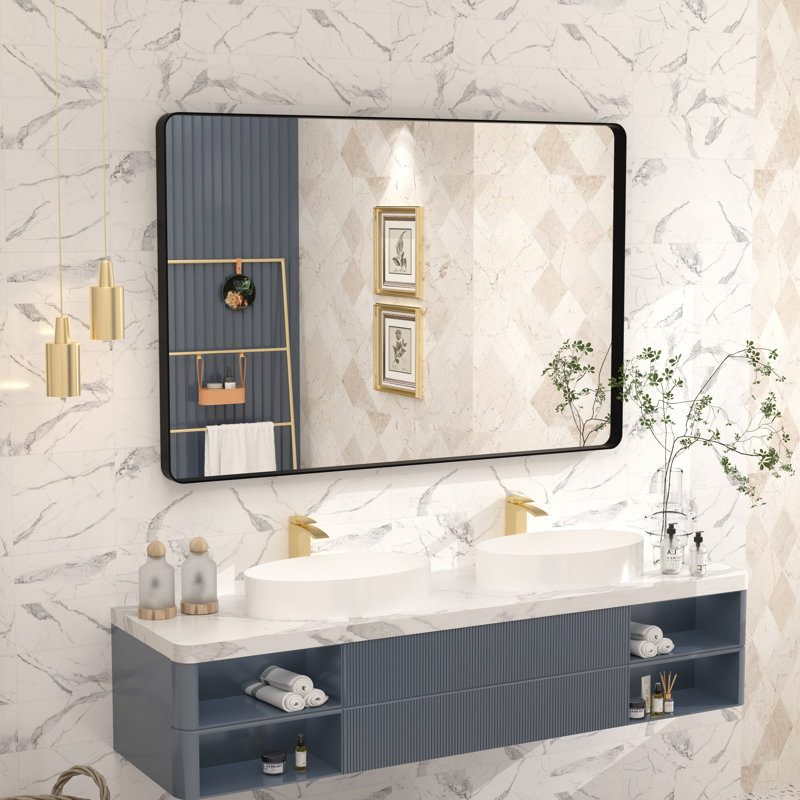 Miroir mural Aevar, 48 po x 32 po, Noir mat