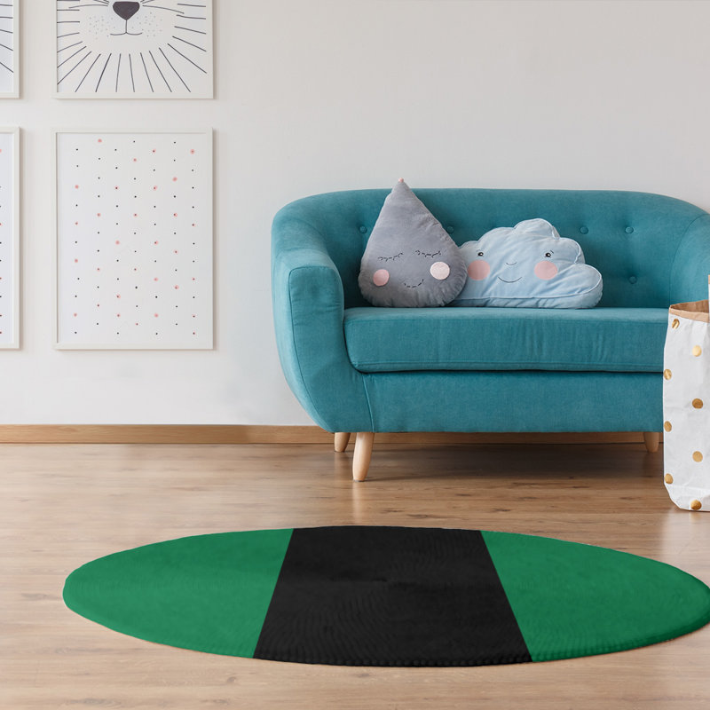 Tapis à rayures vert/noir, Rond 5 pi