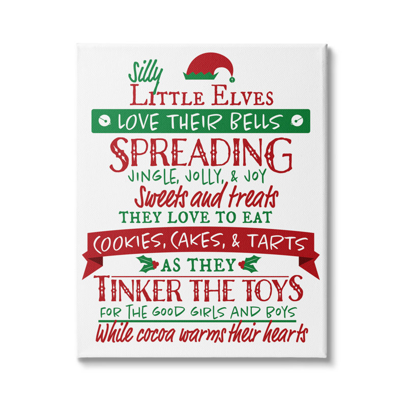 "Silly Little Elves List Festive Christmas" par Hugo Edwins - impression, H 40 po x l 30 po, Toile tendue