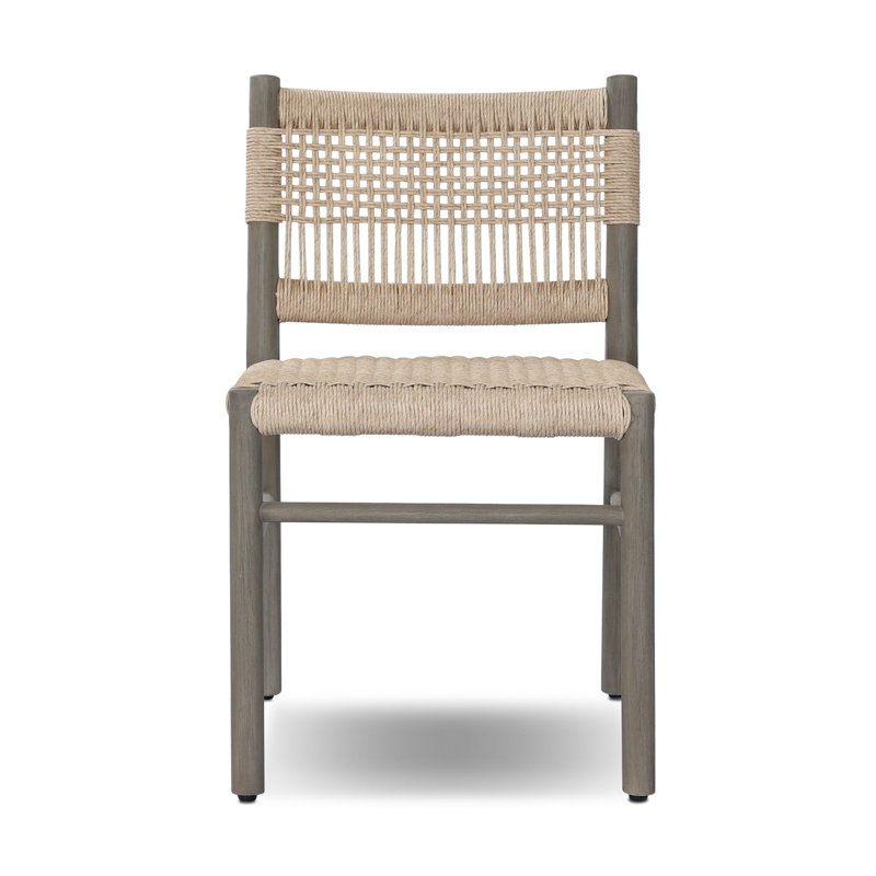 Outdoor Teak Dining Side Chair, Vintage White
