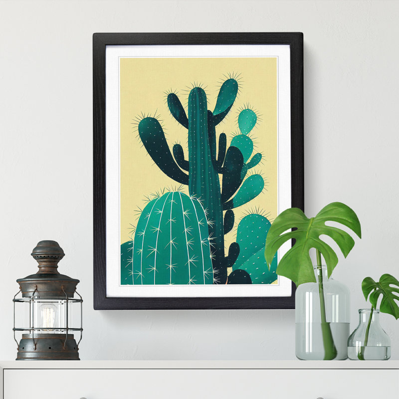 FRM-V0523-335X Cactus Cacti Digital - Single Picture Frame Print, 64cm H x 46cm W x 2cm D, Black Framed