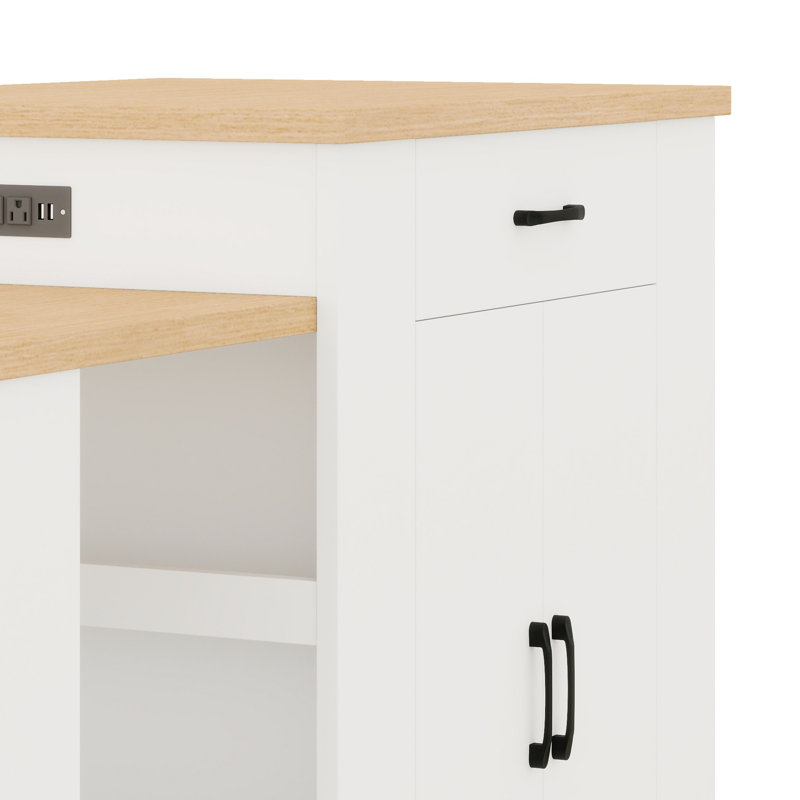 Extendable Island Console With Drawers, Cabinet, Shelving And Multi-Function Table