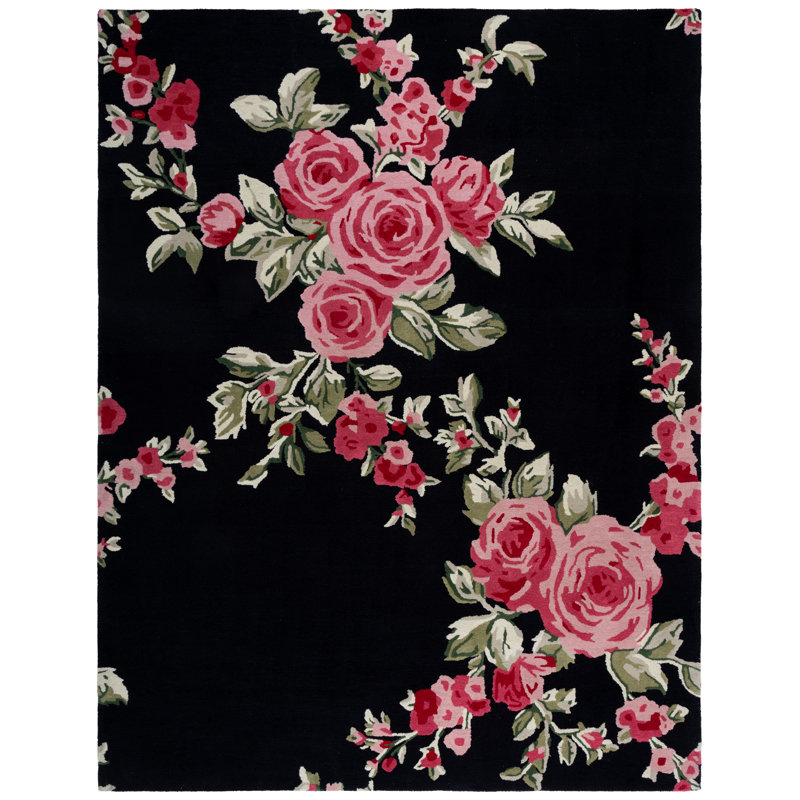Jardin Black and Pink Floral Wool Tufted Rug 8' x 10'