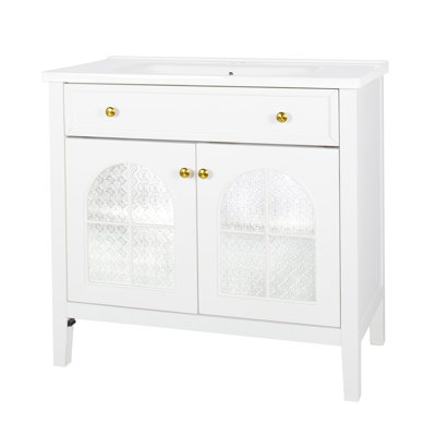 Armoire de salle de bain 35,6 pouces de style médiéval avec éclairage à capteur de mouvement et rangement réglable