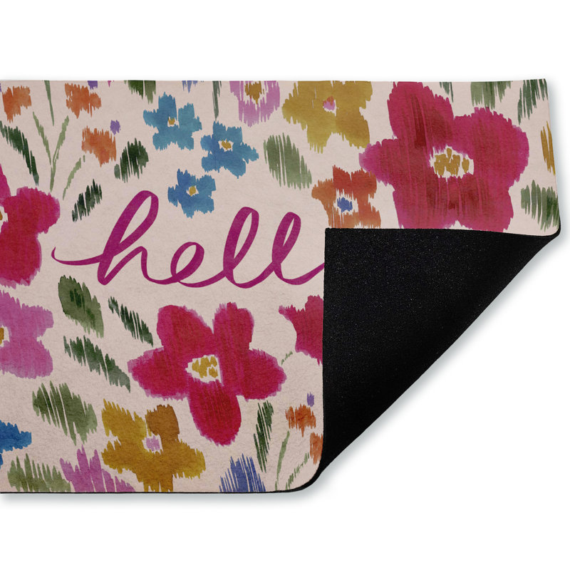 Paillasson Hello Ikat, imprimé par Heather McLaughlin, 18 po x 30 po, Hello Ikat Flowers