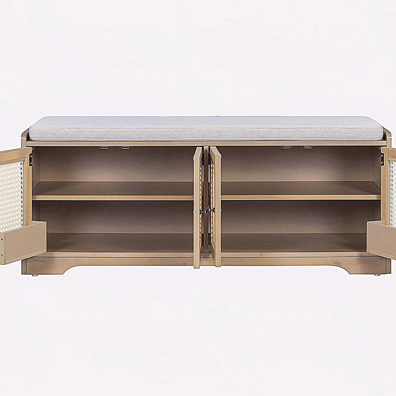 Banc de rangement rustique multifonctionnel pour chaussures avec coussin amovible, Beige,Brown