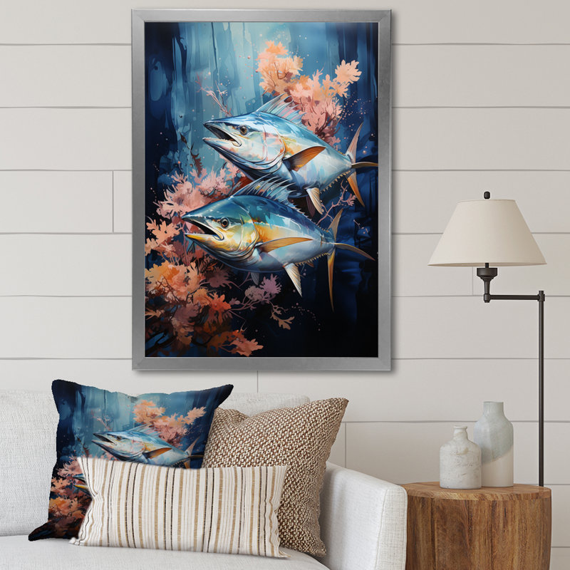 Zao " Fishing Majestic Marlins V ", 20" H x 12" W x 1" D, Silver Picture Framed