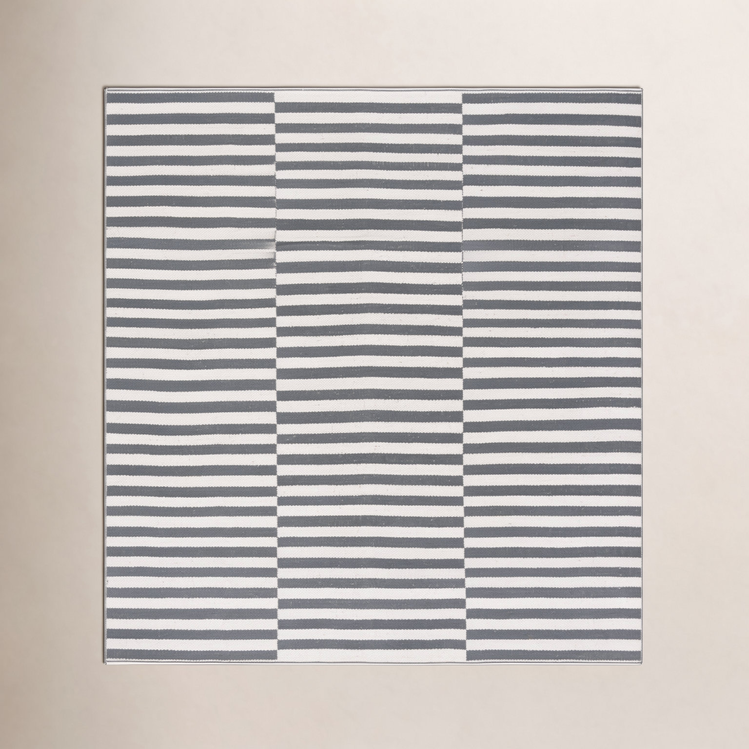 Ilona Ivory Gray Striped Cotton Rug, Square 6'