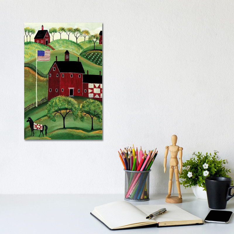 American Red Quilt House by Cheryl Bartley - Wrapped Canvas Painting, 20.32 cm H x 30.48 cm W
