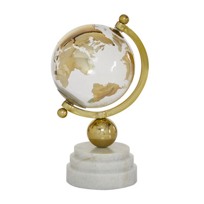 Marble Educational/Geographic Earth Gold Globe with Marble Base and White Base